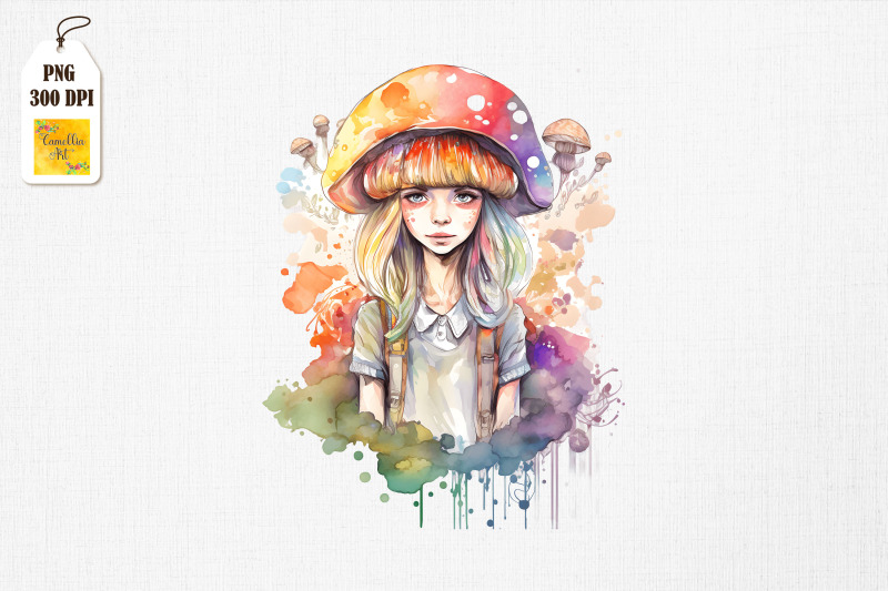 cute-girl-amp-mushrooms-watercolor-2