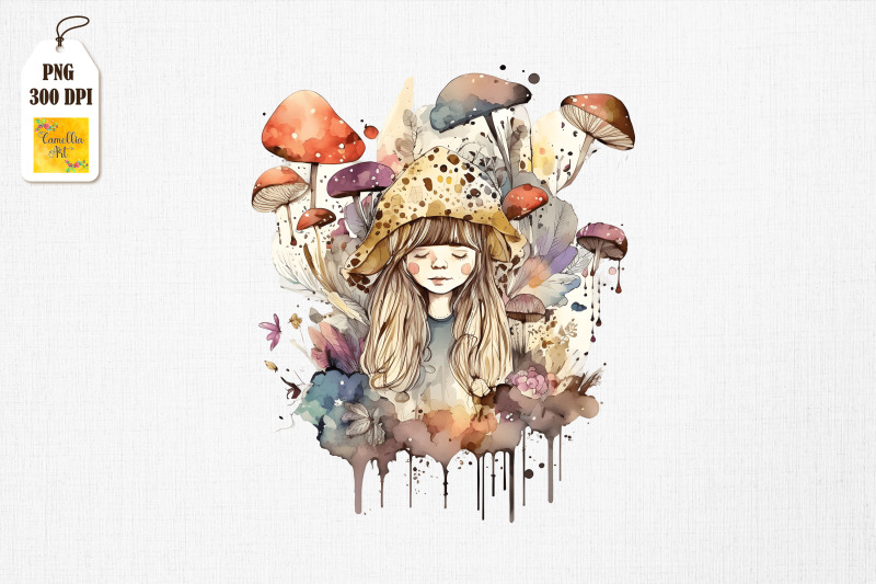 cute-girl-amp-mushrooms-watercolor-3