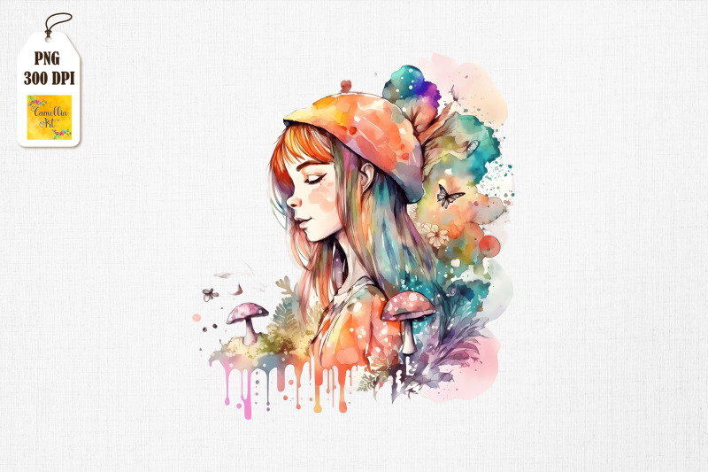 cute-girl-amp-mushrooms-watercolor-4