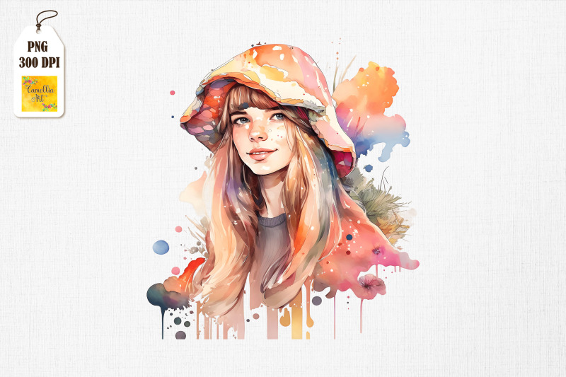 cute-girl-amp-mushrooms-watercolor-17