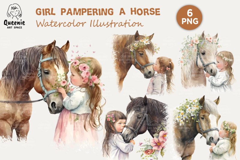 girl-pampering-a-horse-watercolor-illustration