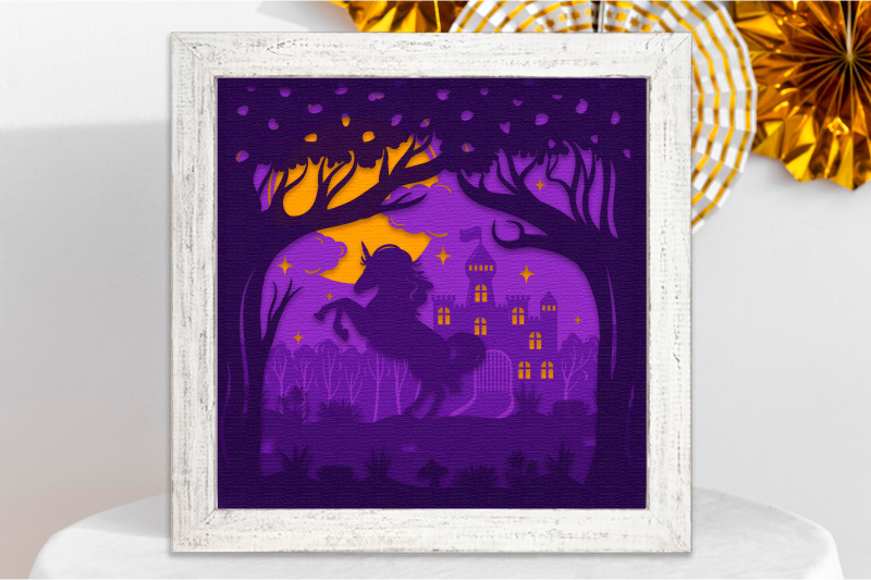 3d-papercut-unicorn-scene-with-castle-layered-template