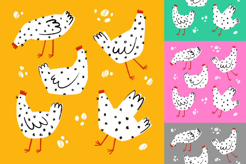 cute-hens-elements-and-seamless-patterns-jpeg-png