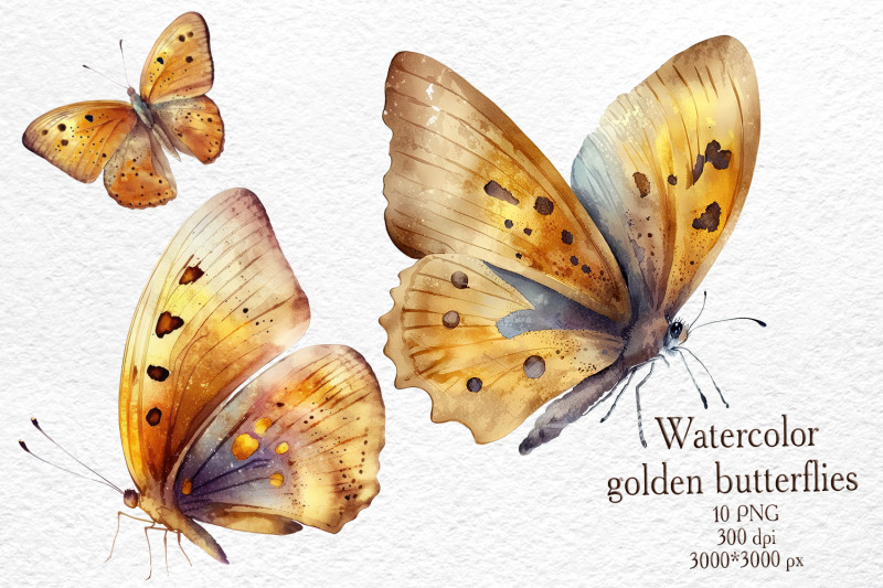 golden-watercolor-butterflies