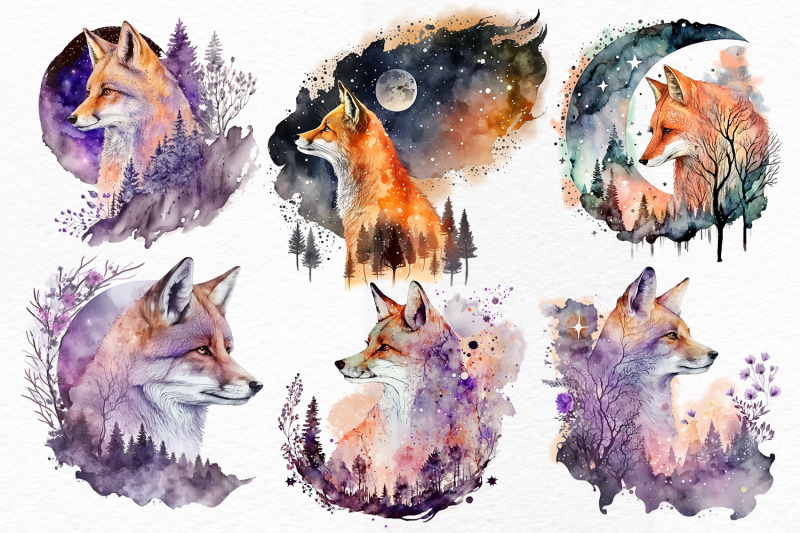 watercolor-fox-clipart-celestial-foxes-png