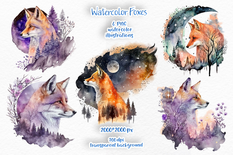 watercolor-fox-clipart-celestial-foxes-png