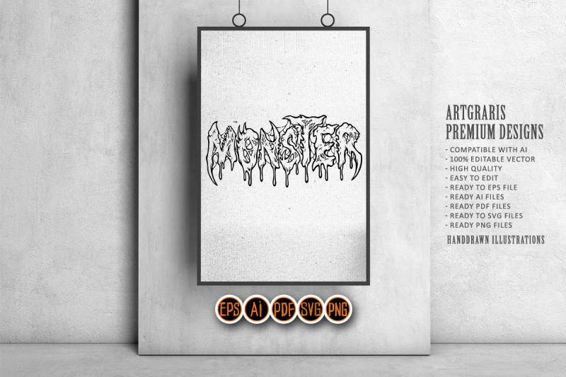 monster-melting-word-hand-lettering-font-silhouette