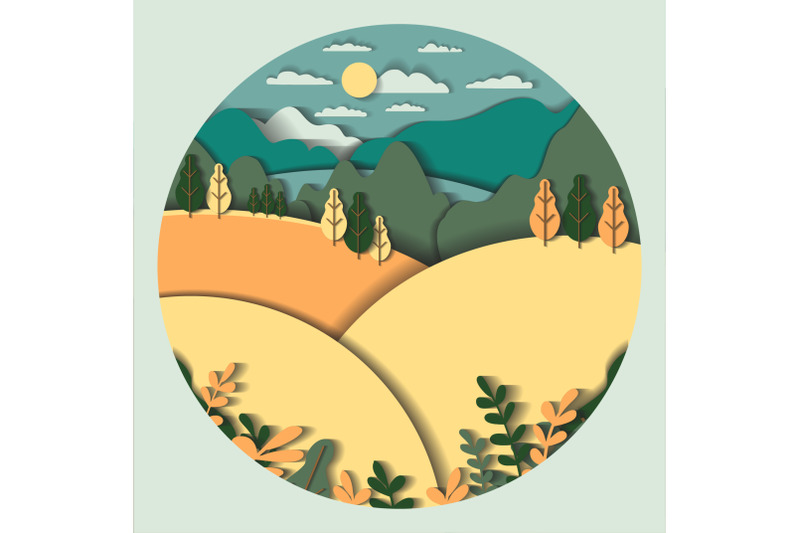 3d-vector-paper-cut-landscape-with-mountains-hills-field-tree-fore