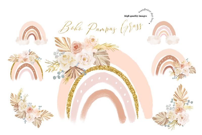boho-rainbow-pampas-grass-clipart-elegant-pink-flowers