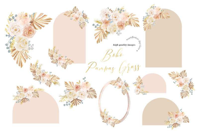 modern-frame-boho-pampas-grass-clipart-elegant-pink-flowers