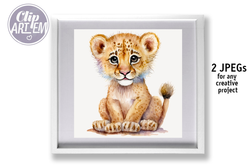 cute-baby-lions-wall-art-clip-art-2-watercolor-images-set