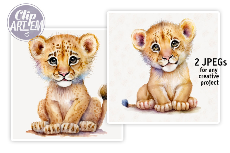 cute-baby-lions-wall-art-clip-art-2-watercolor-images-set