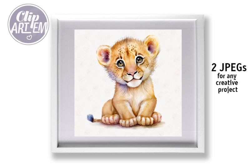 cute-baby-lions-wall-art-clip-art-2-watercolor-images-set