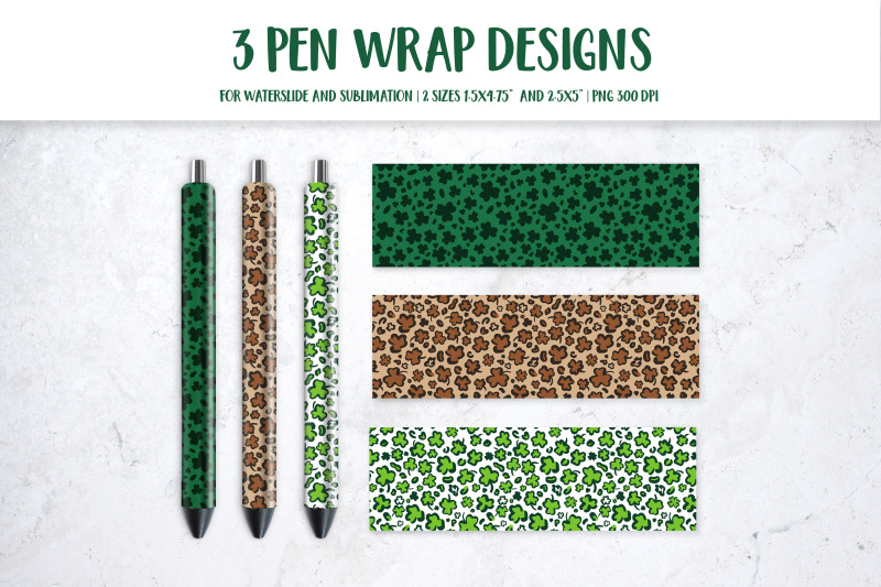 st-patricks-day-leopard-pen-wrap-sublimation-clover-nbsp-leaves-pattern-pen-wrap