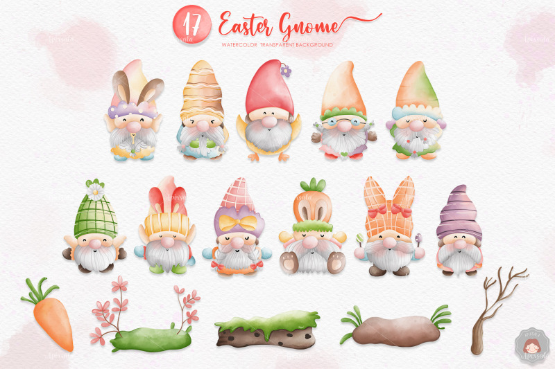 watercolor-easter-gnome-spring-clipart-collection