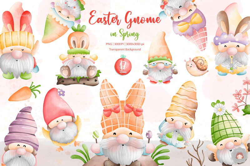 watercolor-easter-gnome-spring-clipart-collection