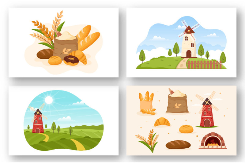 12-bread-mill-vector-illustration