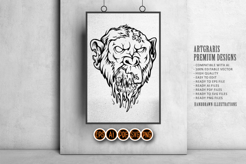 creepy-monkey-monster-zombie-head-logo-illustrations-silhouette