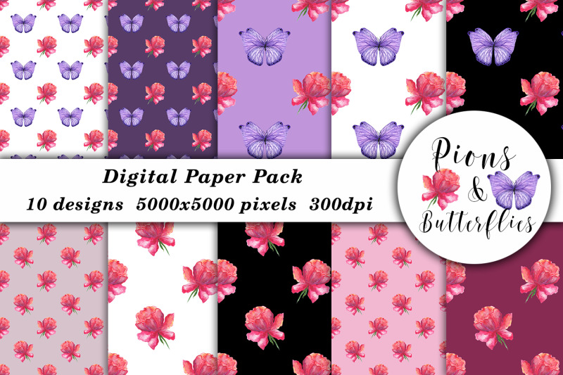 watercolor-butterfly-flower-pion-pattern