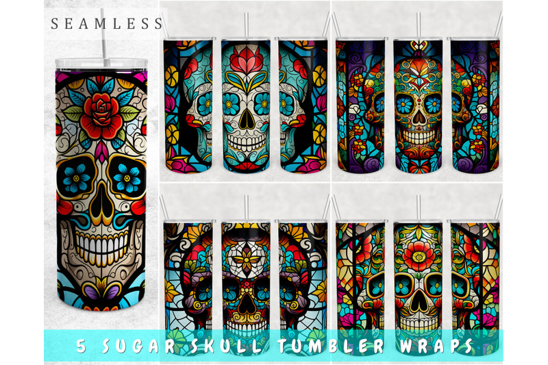 stained-glass-sugar-skull-tumbler-wraps-bundle-20-oz-skinny-tumbler