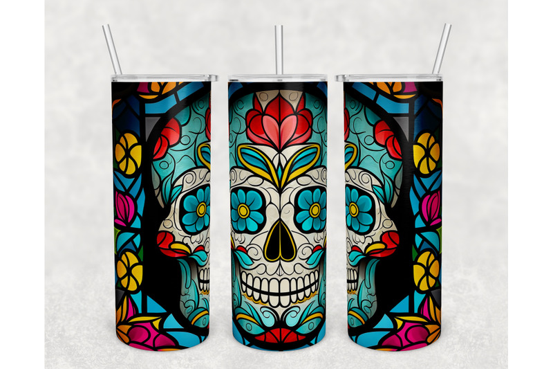 stained-glass-sugar-skull-tumbler-wraps-bundle-20-oz-skinny-tumbler