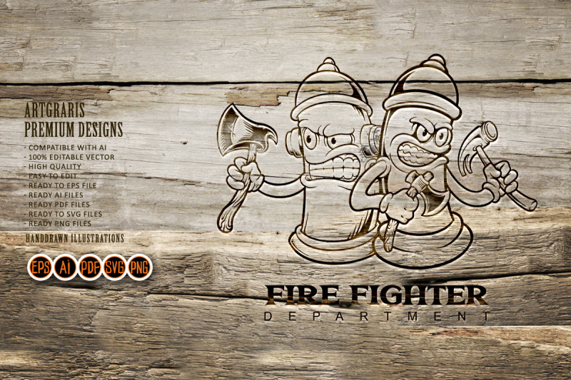 angry-hydrant-firefighter-department-mascot-monochrome