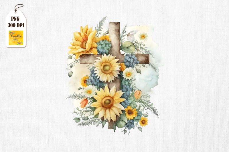 watercolor-cross-amp-sunflowers-easter