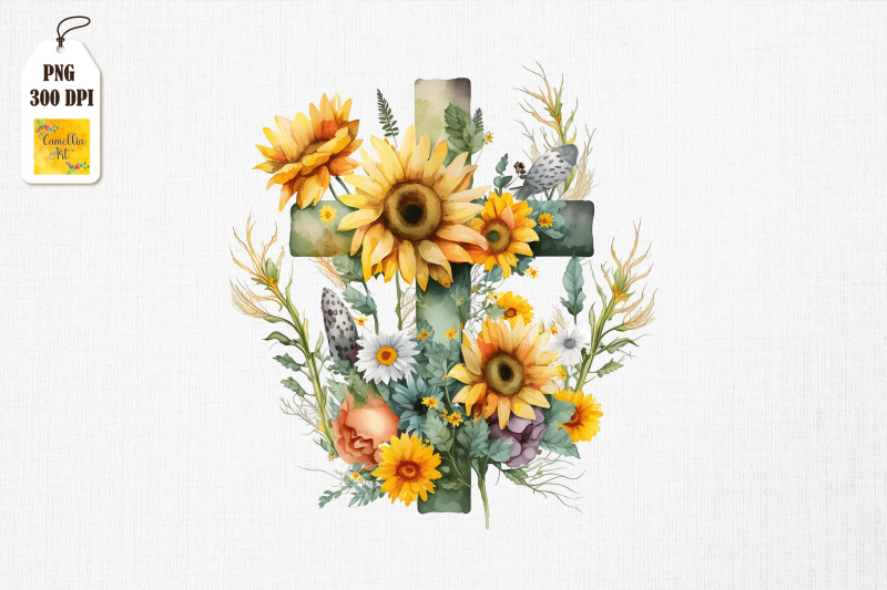 watercolor-cross-amp-sunflowers-easter-2