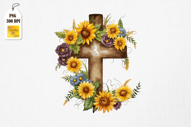 watercolor-cross-amp-sunflowers-easter-3