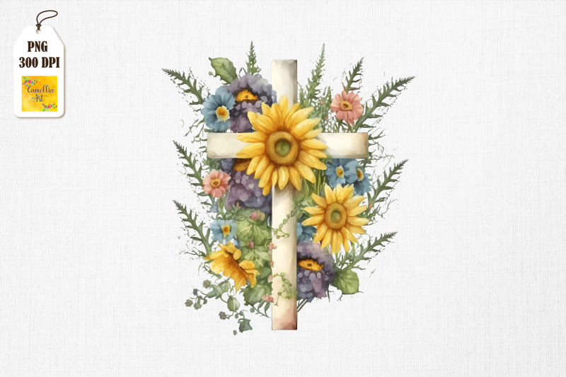 watercolor-cross-amp-sunflowers-easter-6