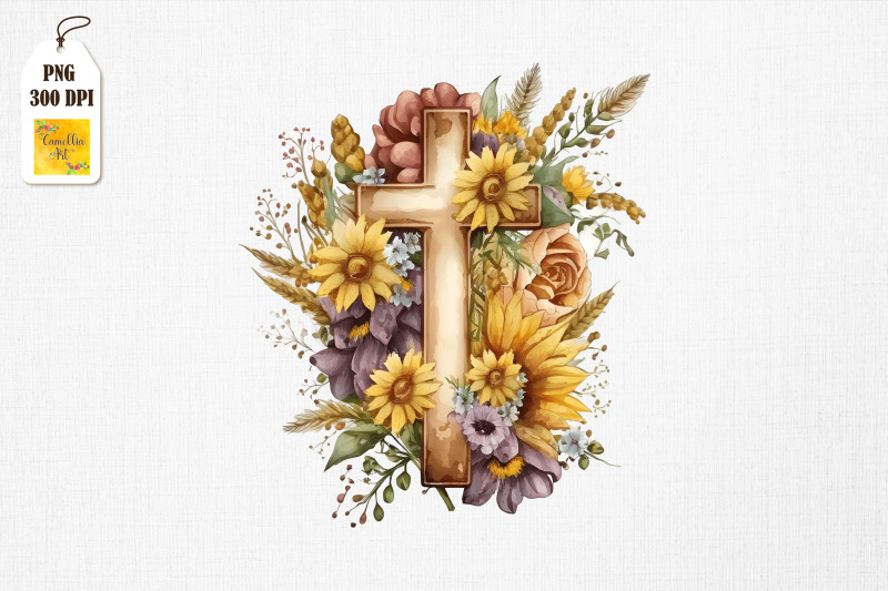 watercolor-cross-amp-sunflowers-easter-8