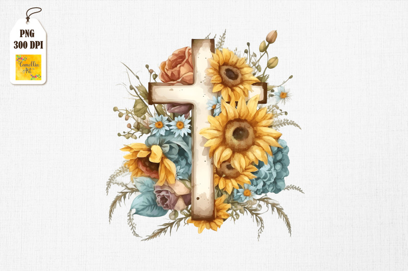 watercolor-cross-amp-sunflowers-easter-9