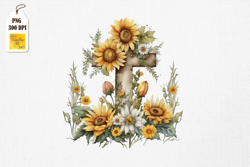 watercolor-cross-amp-sunflowers-easter-13