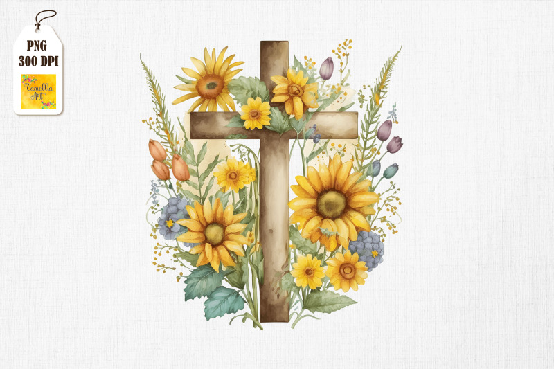 watercolor-cross-amp-sunflowers-easter-14