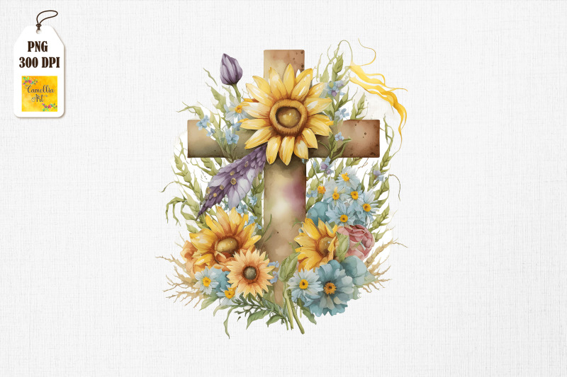 watercolor-cross-amp-sunflowers-easter-15