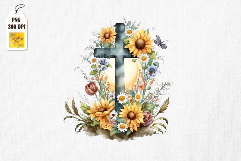 watercolor-cross-amp-sunflowers-easter-16