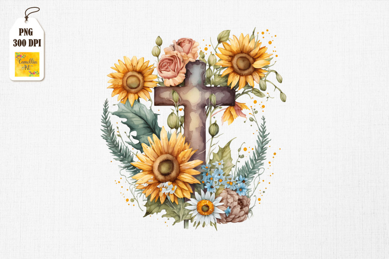 watercolor-cross-amp-sunflowers-easter-17