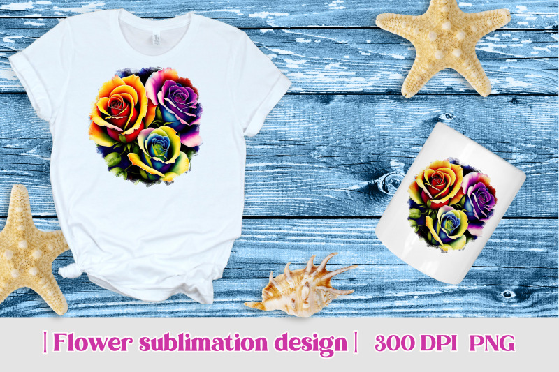 rainbow-rose-sublimation-flower-t-shirt-design