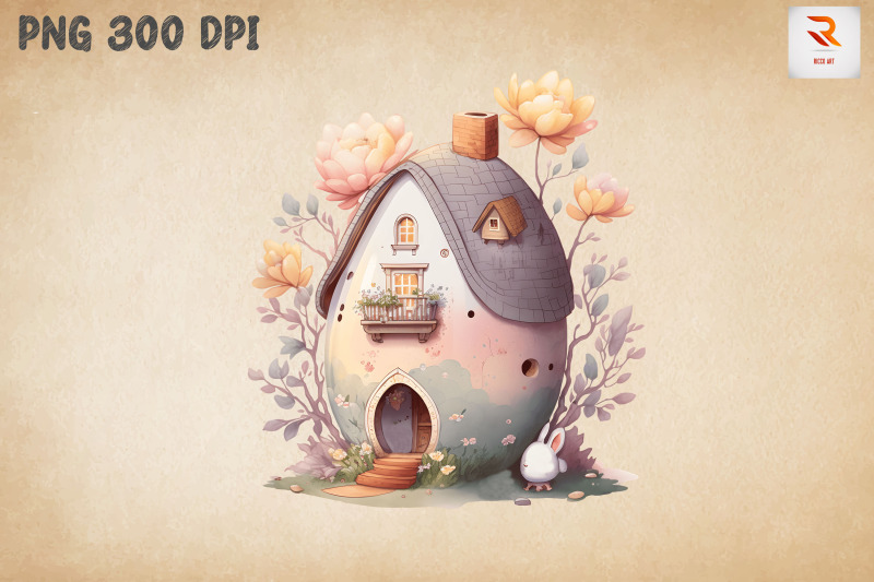 watercolor-cute-easter-egg-house