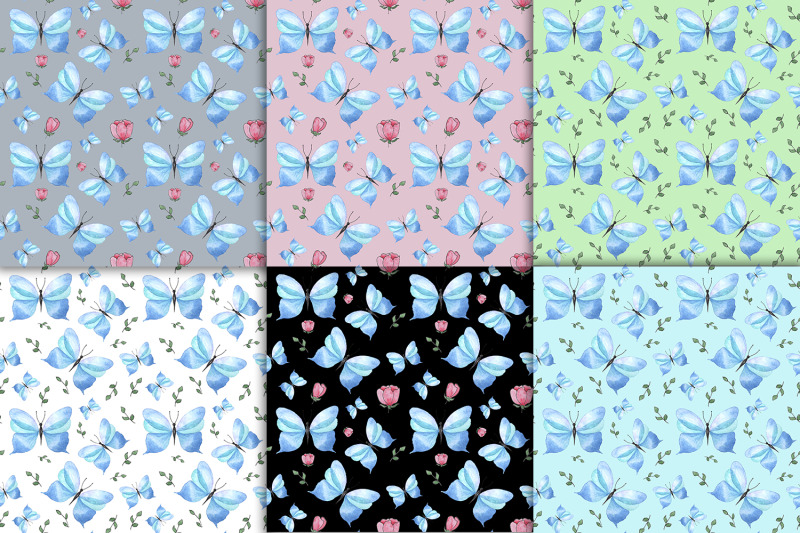watercolor-blue-butterfly-flower-pattern