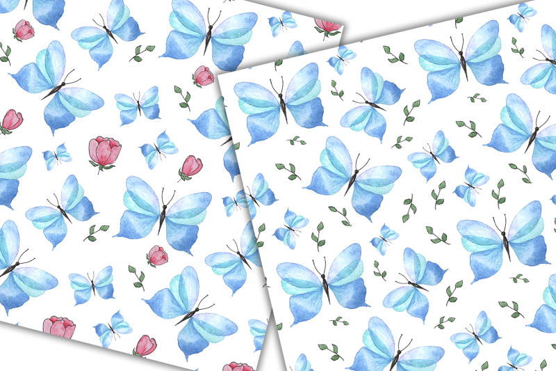 watercolor-blue-butterfly-flower-pattern