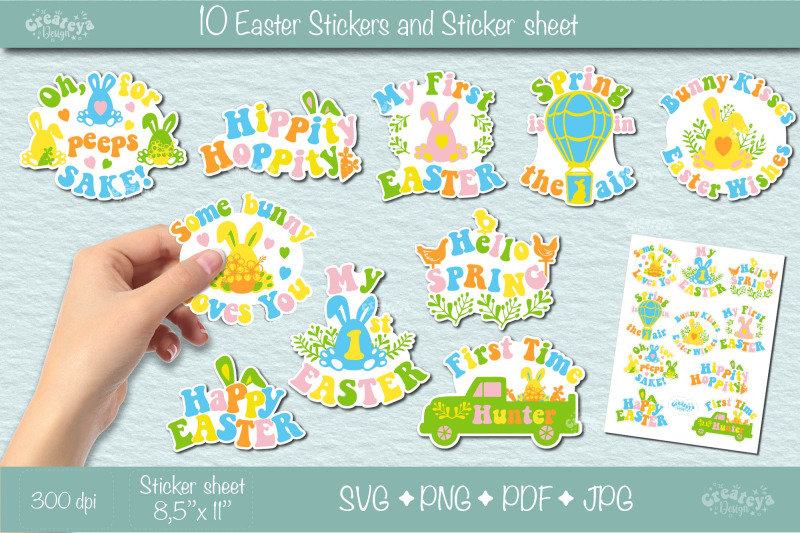 easter-stickers-bundle-svg-kids-sticker-png-groovy-retro-sticker-she