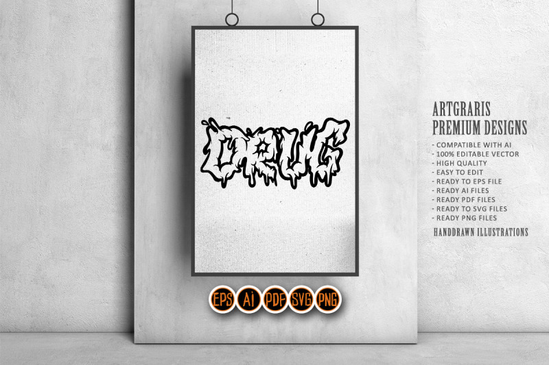 melted-drug-word-hand-lettering-font-monochrome