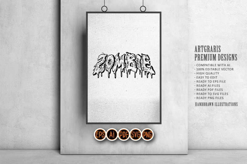 scary-zombie-melted-word-hand-lettering-illustrations-monochrome