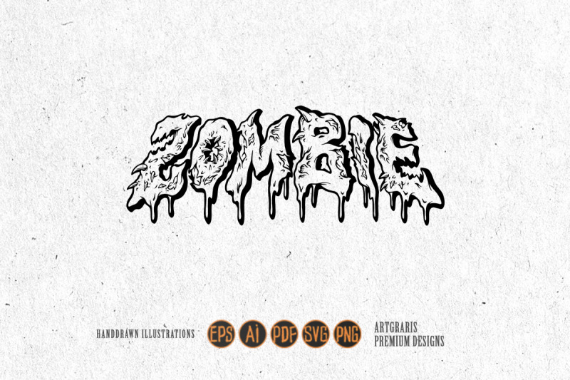 scary-zombie-melted-word-hand-lettering-illustrations-monochrome