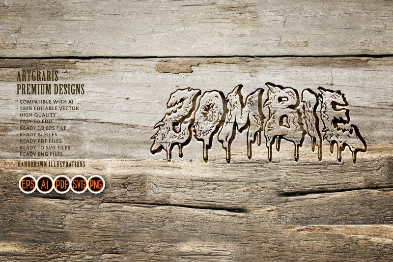 scary-zombie-melted-word-hand-lettering-illustrations-monochrome