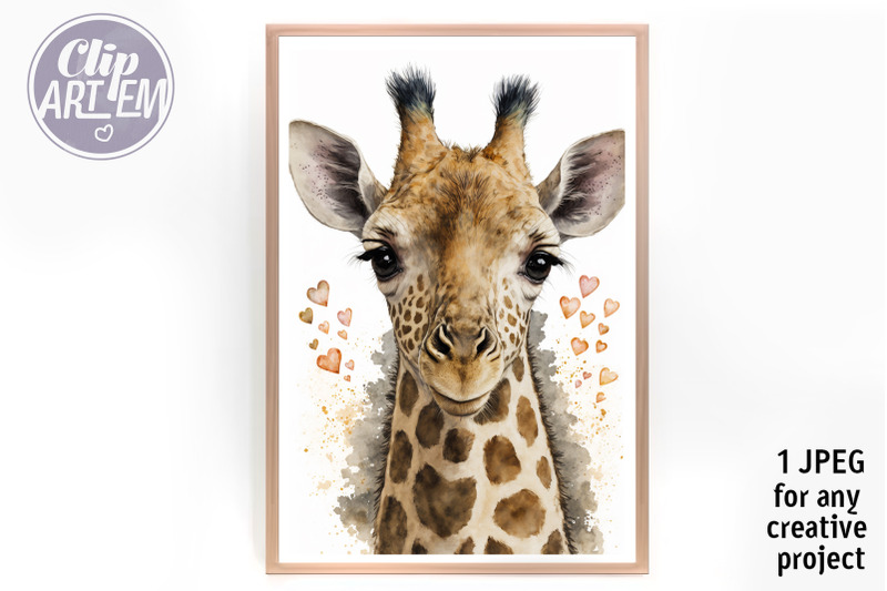 giraffe-wall-decor-watercolor-printable-jpeg-file-african-animal-image