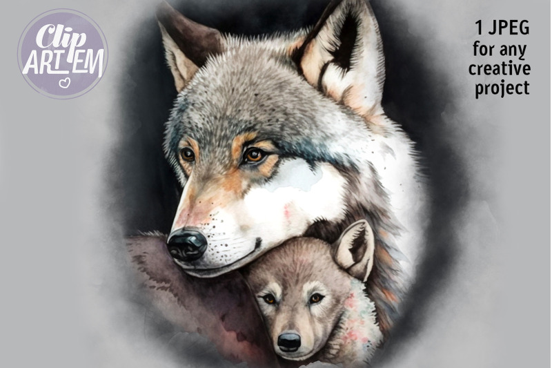 gray-mommy-baby-wolf-jpeg-watercolor-image-wall-decor