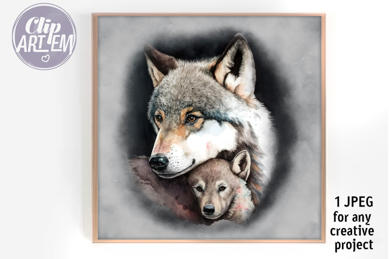 gray-mommy-baby-wolf-jpeg-watercolor-image-wall-decor