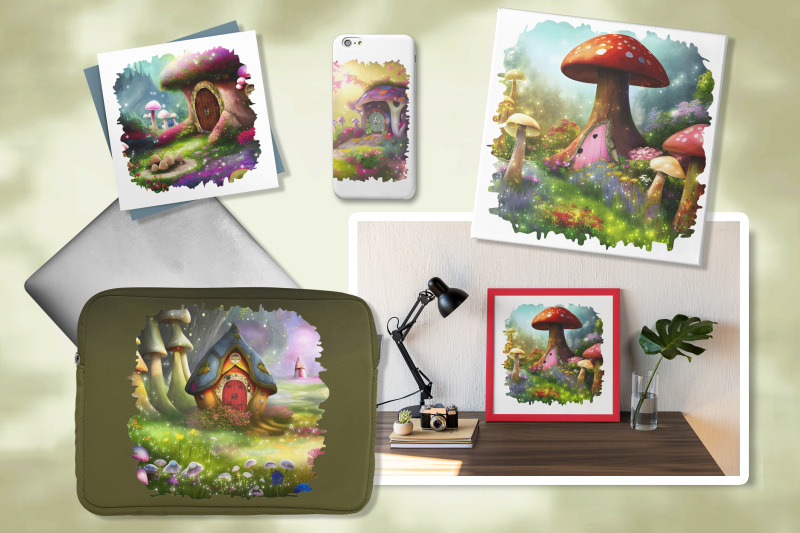 watercolor-fairy-mushroom-house-in-mystery-forest-1